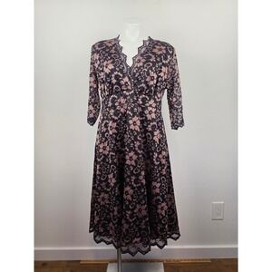 Kiyonna Mon Cherie Lace Dress Black Blush Pink 3/4 Sleeve Midi Plus Size 1